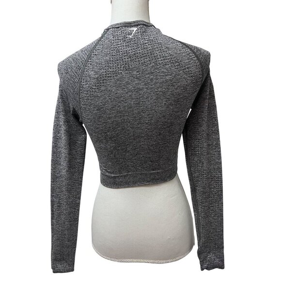 Gymshark Vital Seamless 2.0 Womens Gray Marled Crop Top Shirt Small Mesh Stretch - Picture 2 of 10